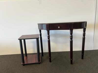 Console Entry Table with Drawer, Dark Wood, and Modern Side Table Set &ndash; Half-Moon & Woodgrain Top