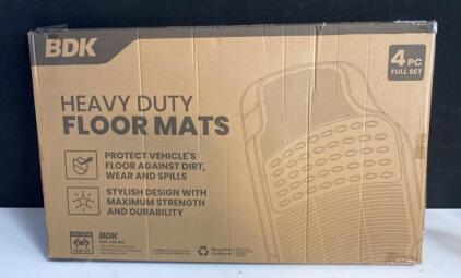 BDK All-Weather Heavy Duty Rubber Floor Mats - Universal Fit, 4-Piece Set, Trimmable, Black
