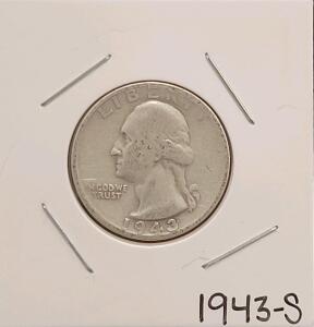 1943-S Washington Quarter, 90% Silver, San Francisco Mint, 25&cent; 0.955" Diameter