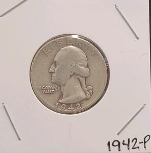 1942 Washington Quarter 90% Silver, Philadelphia Mint, 24.3mm 6.25g, Flanagan Design