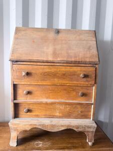 Colonial Revival Drop-Front Secretary Desk, 3 Drawers, Interior Organizers, Medium Brown Wood 40" H x 32" W x 18" D