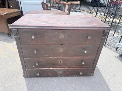 Vintage Solid Wood Chest of Drawers &ndash; Four Drawers, Ornate Keyhole Hardware, Dark Finish