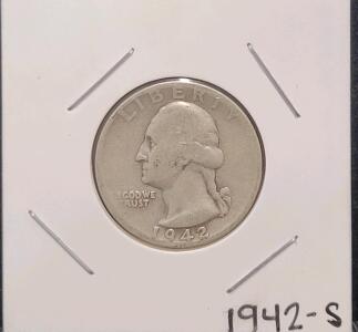 1942-S Washington Quarter, 90% Silver, San Francisco Mint, Circulated Condition