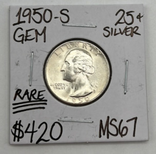 1950-S MS67 Rare Silver Washington Quarter