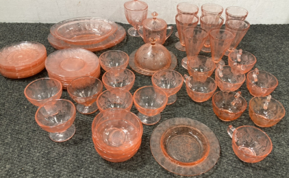 Pink Floral Depression Glass Dishes