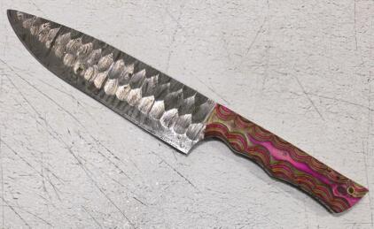 (1) Fixed Blade Damascus Steel Utility Kitchen Knife With Wood Handle