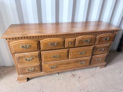 Traditional 9-Drawer Wooden Dresser, Colonial Revival Style, Brass Handles, 60"x18"x32"