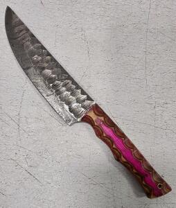 (1) Fixed Blade Damascus Steel Utility Kitchen Knife With Wood Handle