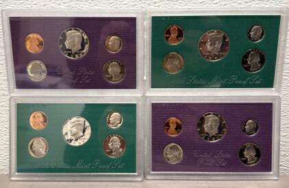 United States Mint Proof Coin Sets: 1981 (6 coins), 1987, 1996, 1997 (5 coins each)