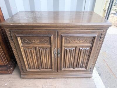 Vintage Wooden Storage Cabinet, Traditional Style, 2 Doors, Carved Panels, Brown Finish