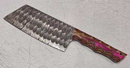 (1) Fixed Blade Damascus Steel Cleaver Kitchen Knife With Wood Handle