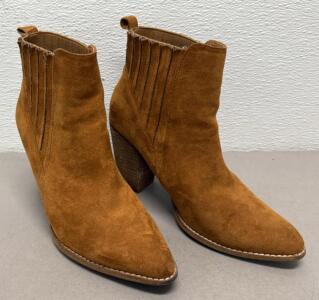 Beast Fashion Women's Faux Suede Brown Pointed Toe Ankle Booties, Size 8.5, Block Heel