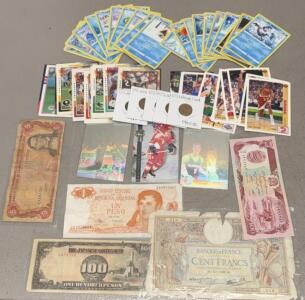Mixed Lot: Sports & Pok&eacute;mon Trading Cards, World Banknotes, US Wheat Cents, Early 20th C.