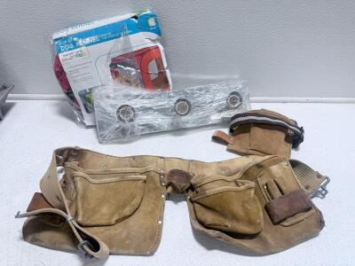 Vintage Leather Carpenter/Framer Tool Belt with 5 Pouches and Dual Hammer Loops