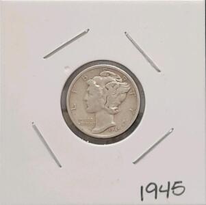 1945-S Mercury Dime, 90% Silver, Winged Liberty Head, San Francisco Mint in Coin Flip Holder