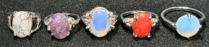 (5) Natural Gemstone Rings Sizes 4&frac12;-10