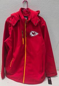 NFL Team Apparel Kansas City Chiefs Soft Shell Jacket, Size Large, Red/Yellow, Removable Hood