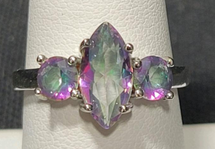Size 7&frac12; Marquise Cut Mystic Rainbow Topaz Ring