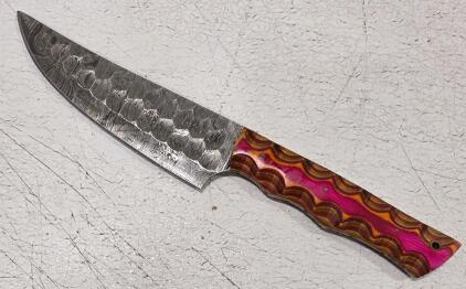 (1) Fixed Blade Damascus Steel Utility Kitchen Knife With Wood Handle
