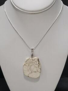 74ct White Buffalo Turquoise on a 24" Necklace