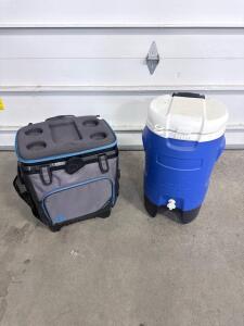 Igloo MaxCold 40-Quart Wheeled Soft Cooler with Telescoping Handle, 4 Cup Holders, Gray/Blue & Igloo Blue & White Cooler On Wheels