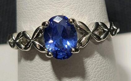 Size 9 Oval Faceted Blue Sapphire .925 Ring