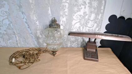 (1) Hollywood Regency Style Swag Pendant Lamp & (1) Vintage Fluorescent Desk Lamp