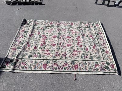 Floral Area Rug 5' x 7' Rectangular, Cream/Burgundy, Machine-made, Low Pile