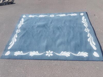 Blue Rectangular Area Rug &ndash; 8x5 ft, White Floral Border Pattern, Modern Decorative Carpet