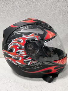 Hawk Full Face Motorcycle Helmet, Black with Red/Orange Flames, DOT Approved Size SM