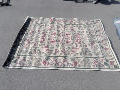 Traditional Floral Area Rug, 8x10 ft, Cream with Green and Pastel Accents