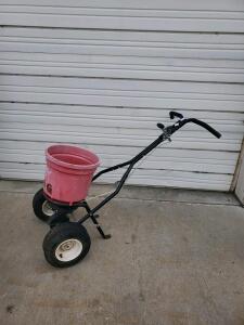 Walk-Behind Broadcast Spreader, 65 lb Hopper, 12" Pneumatic Wheels, Steel Frame