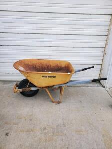 True Temper 6 cu ft Steel Wheelbarrow, Single Pneumatic Tire, 500 lb Capacity, Yellow