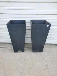 Tall Tapered Square Black Outdoor Planters, 28" H x 14.5" W, Set of 2