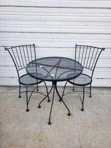 Black Wrought Iron 3-Piece Patio Bistro Set &ndash; Round Mesh Table and 2 Chairs