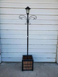 Outdoor Decorative Solar Lamp Post with Integrated Planter Box, 84" Height, Black Metal Finish