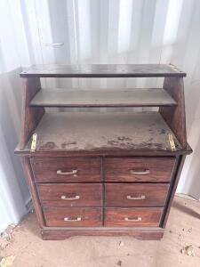 6-Drawer Wooden Secretary Desk with Fold-Down Writing Surface & Shelves &ndash; Vintage Brown Finish
