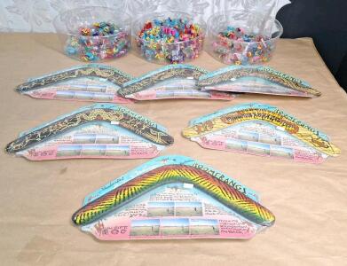 (7) Handcrafted Wooden Boomerangs & 100+ Pairs Of Fun Shaped Hair Ties