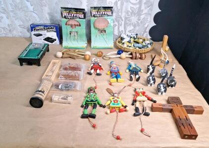 Lot Of Assorted Handcrafted Wooden Toys & More
