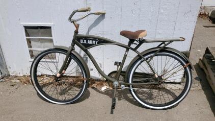 Military-Style Cruiser Bicycle, Olive Drab, Single Speed, Rear Rack, Coaster Brake
