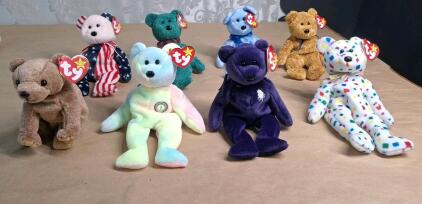 (8) Assorted Vintage Beanie Babies Bears