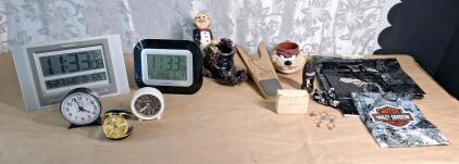 (2) Radio Controlled Digital Clock / Thermometers, (3) Vintage Alarm Clocks & Assorted Household Decor