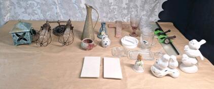 (1) Vintage Metal Electric Lantern, (1) Retro Wall Lamp & Assorted Table Decor