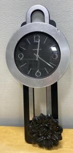 Howard Miller 625-340 "Arendal" Contemporary Wall Clock, Pendulum, Black/Silver, 35"x12"