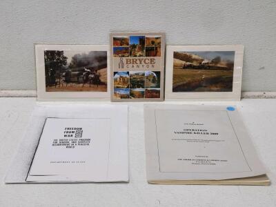 Bryce Canyon 12 Laser Print Set, 2 Railroad Train Photos, 2 Vintage U.S. Political Booklets