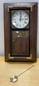 Spartus Model 6314 Wall Regulator Pendulum Clock, Quartz Movement, 13" x 8" x 4"