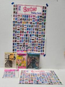 (3) 1991 Collectible Barbie Trading Card Posters, (1) Barbie Comic First Issue, & (4) Assorted Barbie Catalogs