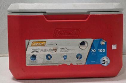 Coleman Xtreme 5 70-Quart Cooler, 100-Can Capacity, Red, Cup Holders, 5-Day Ice Retention