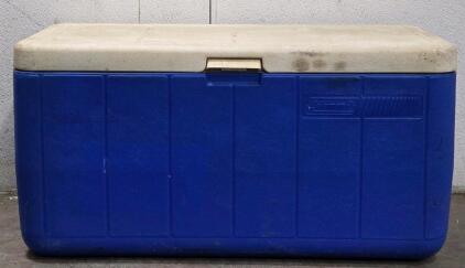 Coleman 150-Quart Extra Large Hard-Sided Cooler, Blue/White, Drain Plug, Heavy-Duty Handles