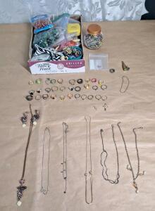 Lot Of Assorted Necklaces, Rings & Assorted Jewelry Making Supplies